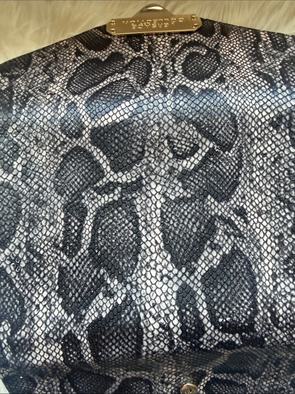 Versace Collection Black & Gray Snake-Print Envelope Wallet with Gold Plaque